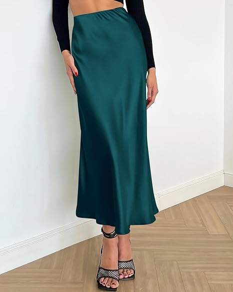 BTFBM Faldas de verano para mujer, de seda, elegante, de cintura alta - Quierox - Tienda Online
