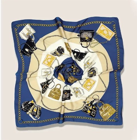 Bufanda Cuadrada Azul Con Estampado De Bolsa De 27" - Quierox - Tienda Online