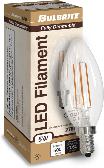 Bulbrite 776626 - Bombilla LED de punta roma LED5B11/27K/FIL/E12/3 - Quierox - Tienda Online