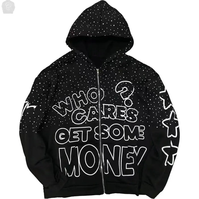 Sudadera con capucha y cremallera con estampado de letras llamativas Y2K para mujer y hombre