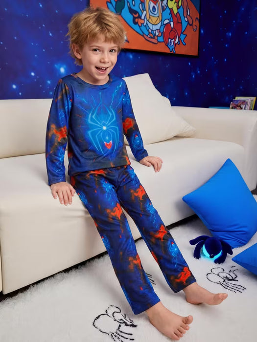 Conjunto de 2 piezas: Pijama de manga larga y pantalón largo para estar en casa con estampado fluorescente