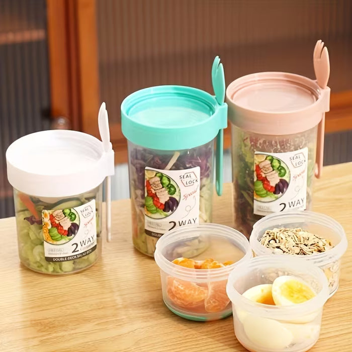 Taza Portátil Antigoteo para Yogurt y Fruta con Compartimentos de Tres Capas