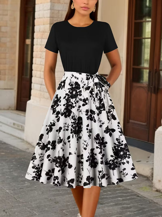 Vestido elegante de fiesta casual con estampado floral y manga corta