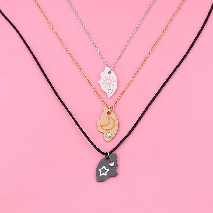 Collar de 3 piezas con estrella, luna y sol, para adolescentes