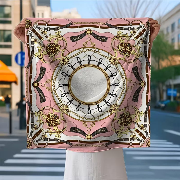 Chal para mujer, diseño de una sola cara, material: base rosa claro con patrones decorativos