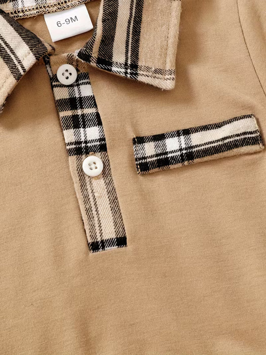 Camisetas con Cuello de Cuadros para Niño y Shorts Casuales con Cintura Elástica
