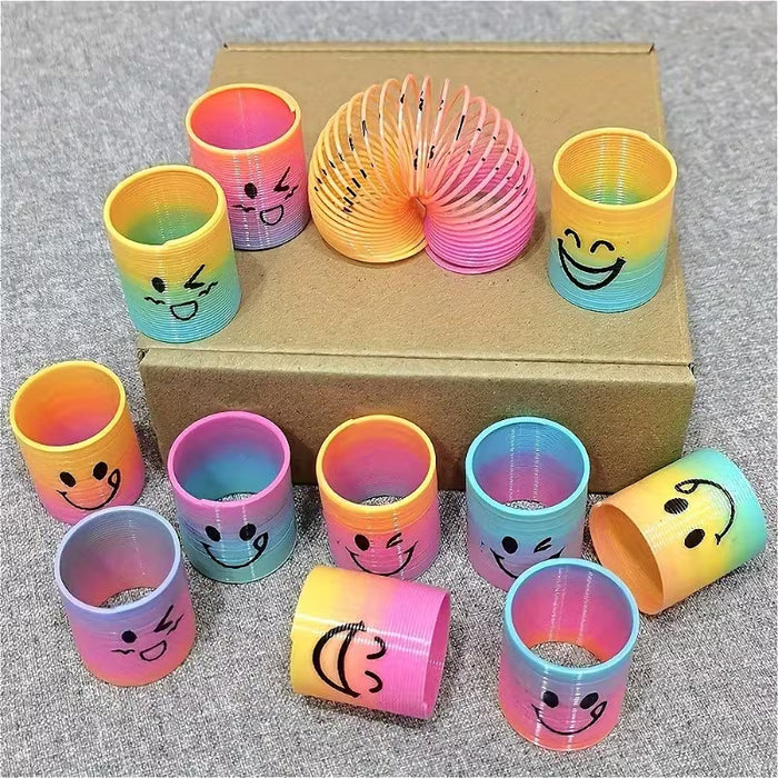 48 Mini Círculos Coloridos Divertidos y Expresivos, Anillos Elásticos, Juguetes de Resorte Arcoíris