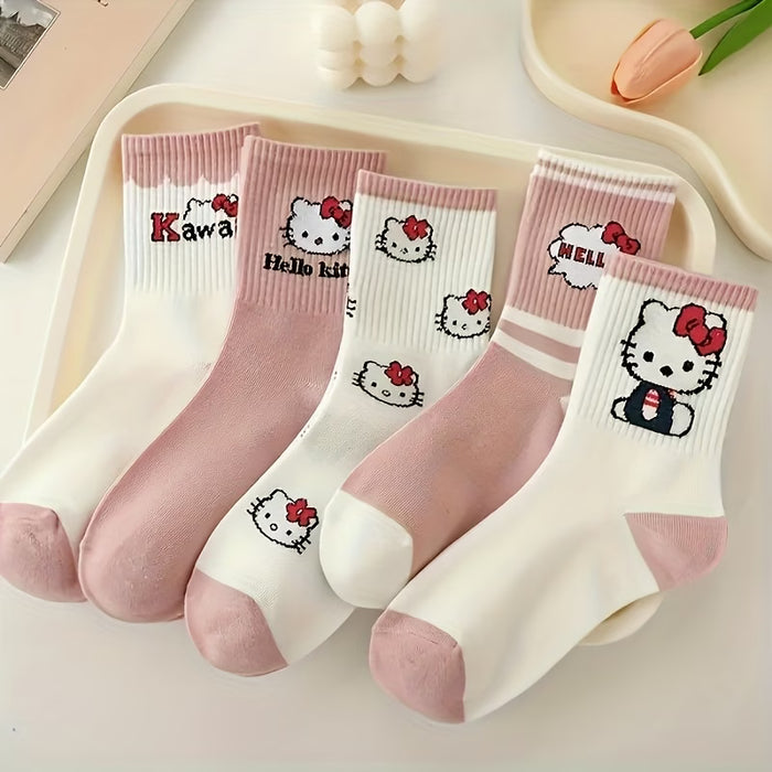 4 Pares de Calcetines de Media Caña para Mujer, con estampado de hello kitty Aleatorios
