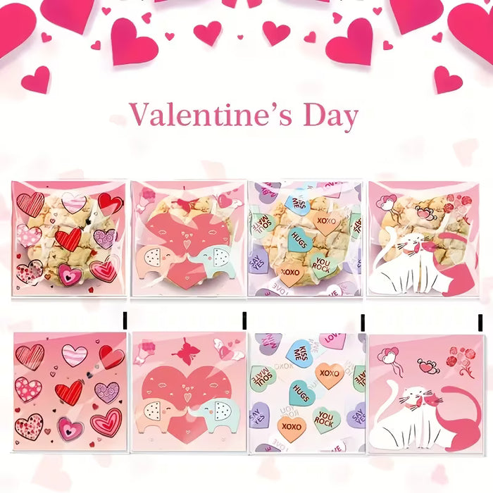 100pcs Bolsas autoadhesivas de plástico rosa de corazón romántico