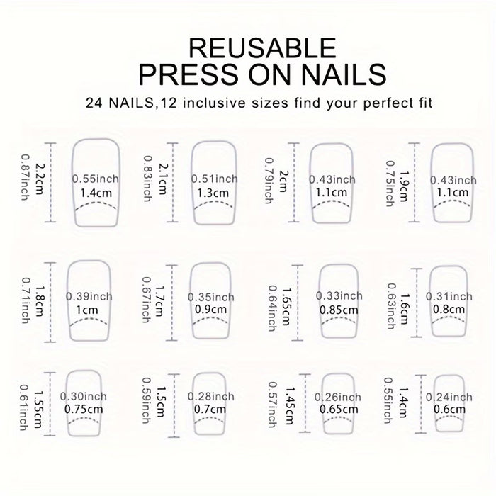 24 uñas postizas medianas squoval, Uñas postizas acrílicas brillantes plateadas tipo espejo