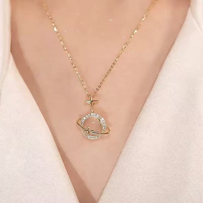 1 collar con colgante elegante para mujer, incrustado con piedra sintética