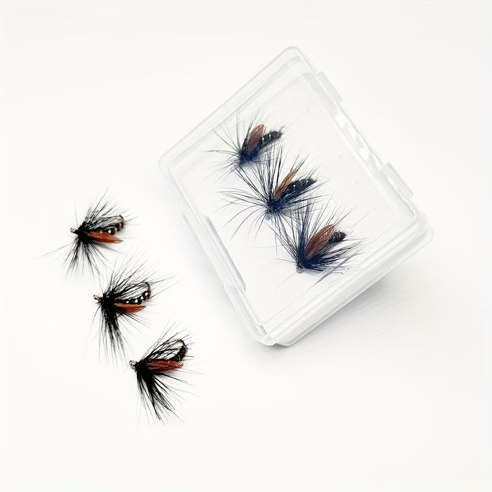 8pcs Caja Moscas de Pesca Artificial Ninfas Escarabajo Seco Cebos para Atraer Truchas