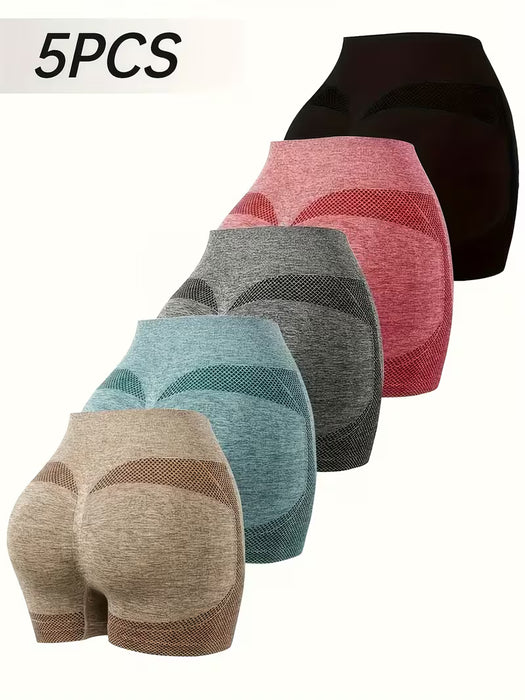 SHEIN Juego de 5 Pantalones Cortos de Yoga, de Cintura Alta con Control de Abdomen