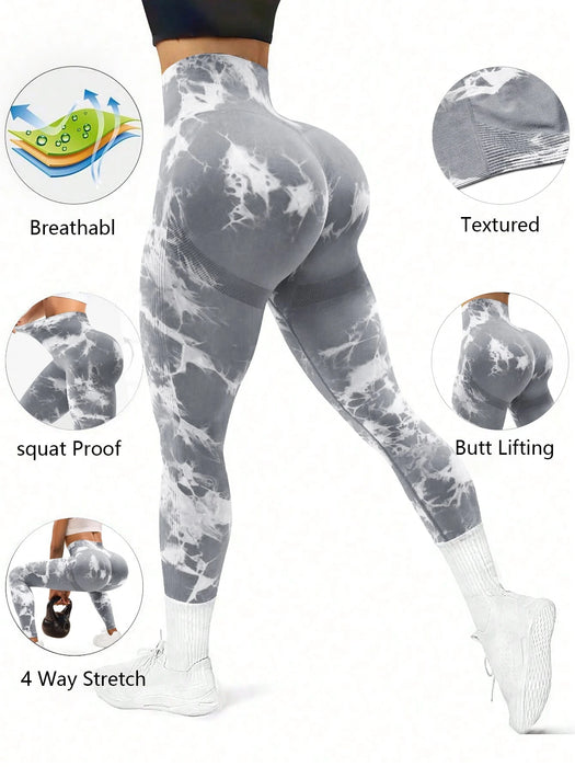 SHEIN Leggings de cintura alta con estampado tie-dye para mujer