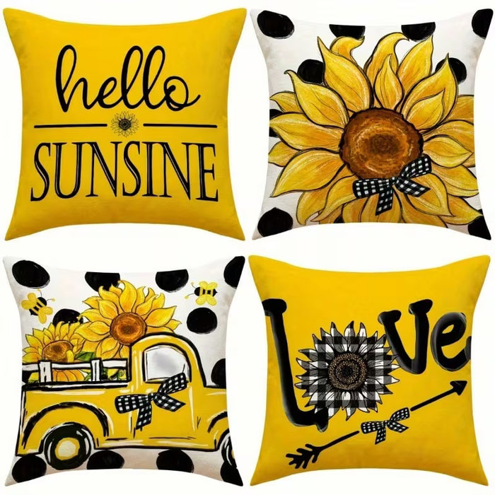 Juego de 4 fundas de cojín con diseño de girasol moderno estilo rústico