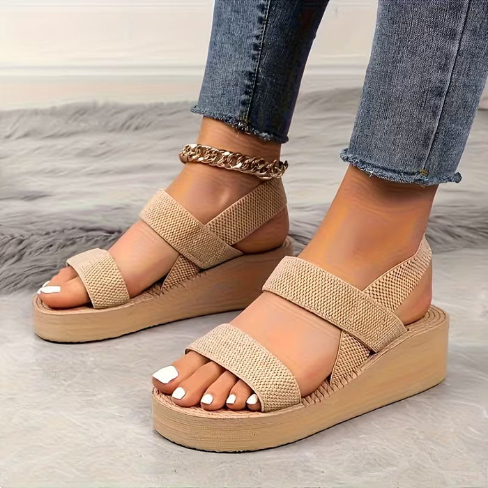 Sandalias de mujer ajustables con cordones cruzados y punta abierta, suela ligera