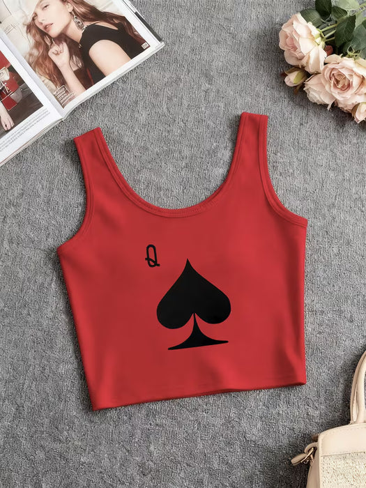 Camiseta bandeau sin mangas tipo tirantes para mujer con estampado de Reina de Picas