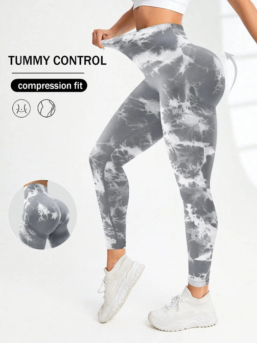 SHEIN Leggings de cintura alta con estampado tie-dye para mujer