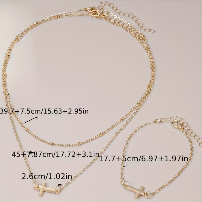 3 Piezas de Conjunto de Collar y Pulsera de Cruz Simple