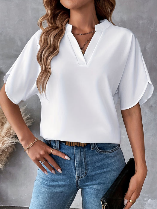 Camisa Elegante de Manga Corta para Mujer en Color Sólido