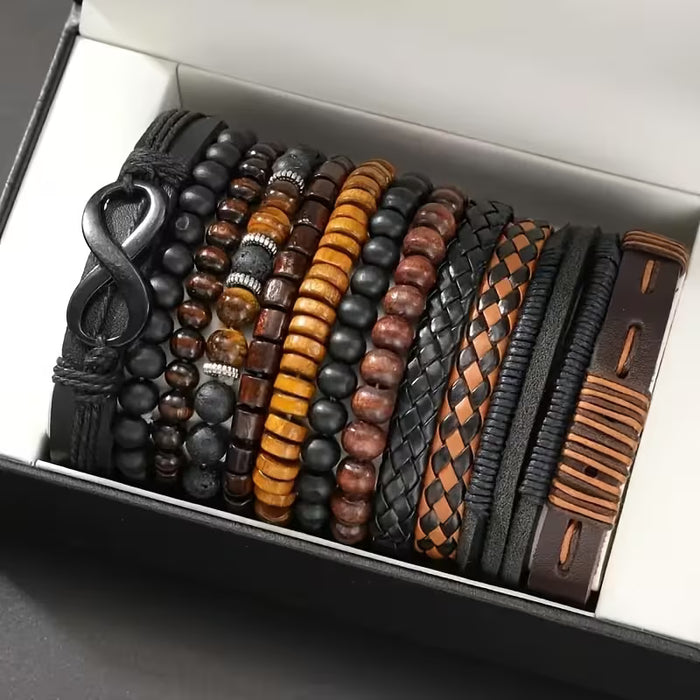12 Piezas de Pulseras Retro de Cuero Sintético Trenzado con Ojos de Tigre y Piedras de Luna