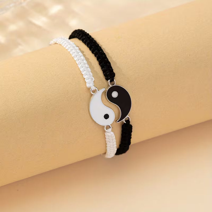 Dos piezas de pulseras de mejores amigos, cordón ajustable, yin y yang