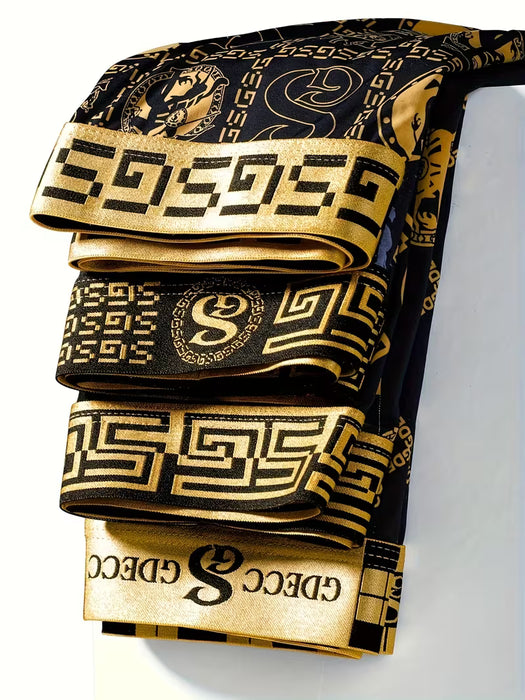 5-Pack Calzoncillos para Hombre, Diseño de Dorado Negro, Lujo, Tela de Punto Respirable Suave