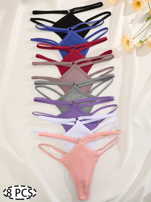 8 braguitas tanga sexys de talle bajo, de algodón multicolor acanalado, con doble tirante