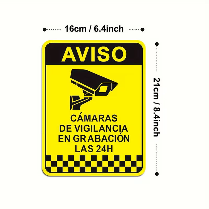 2pcs Pegatinas de Advertencia de Vigilancia en Español - Etiquetas de PVC Impermeables