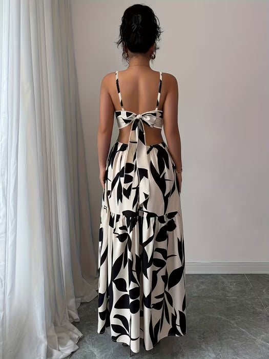 Vestido de Verano para Mujer con Escote Profundo en V, Espalda Descubierta y Lazo con Tirantes