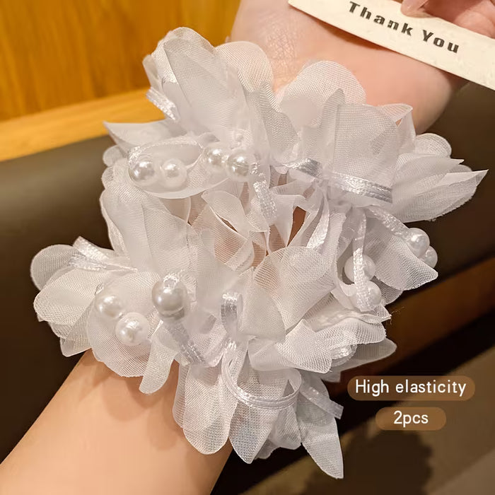 Dos diademas florales blancas chic hechas de fibra de poliéster elástica