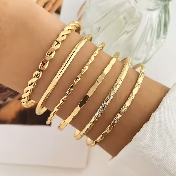 Juego de 6 pulseras para mujer con diseño retorcido y efecto metálico, elegante y moderno