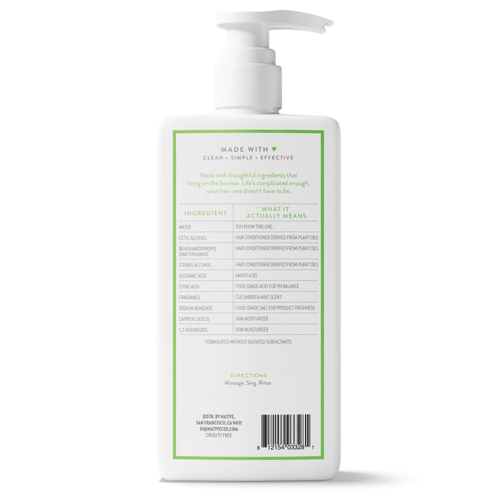 Native Acondicionador voluminizador de pepino y menta, sin sulfatos ni siliconas, 473 ml (16.5 fl oz)