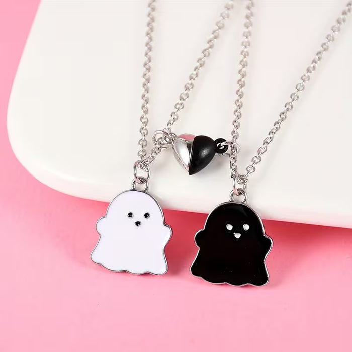 2 piezas/juego Lindo collar de fantasma blanco y negro para la mejor amiga