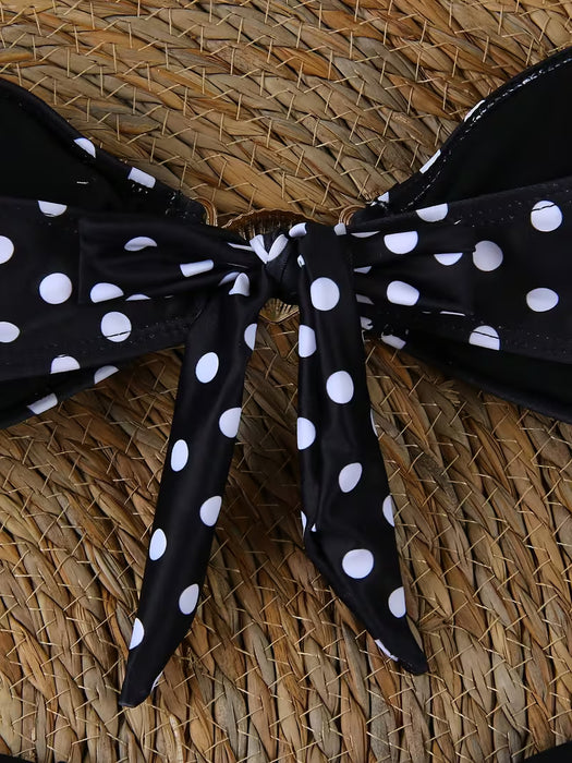 Conjunto de traje de baño de tres piezas con estampado de lunares estilo europeo sexy