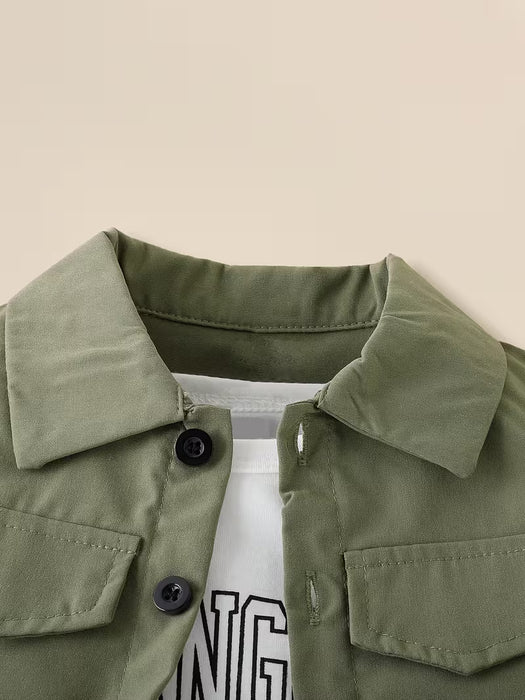 Conjunto de 3 piezas: Ropa de verano para niño con camiseta blanca de estampado de letras