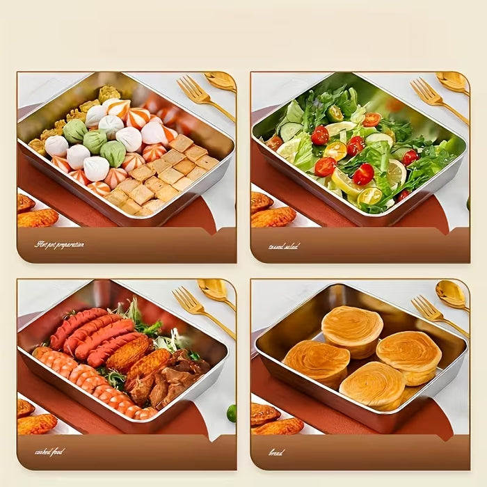6 Bandejas Grandes de Acero Inoxidable con Tapas, Forma Rectangular, Fáciles de Limpiar
