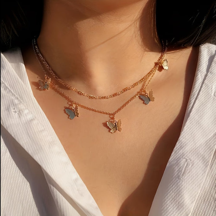 Collar de 2pcs con Colgante Mariposa Dorada para Mujeres