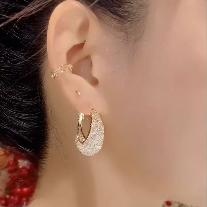 2pcs Aretes de Malla Dorada, Estilo Hebilla en Forma de U Huecos 1 Malla