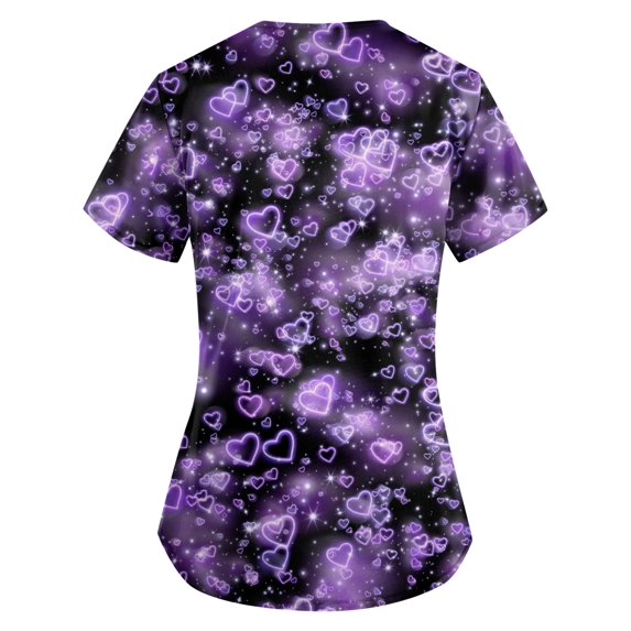 Camiseta médica con estampado bokeh de corazones brillantes para mujer