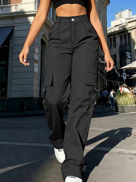 Pantalones cargo de cintura alta para mujer,casuales de pierna recta con múltiples bolsillos