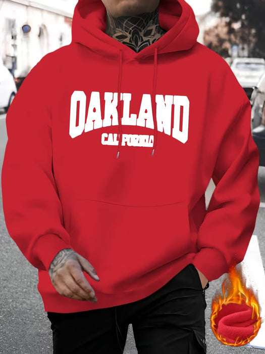 Sudadera casual para hombre con estampado de letras moderno y capucha con cordón