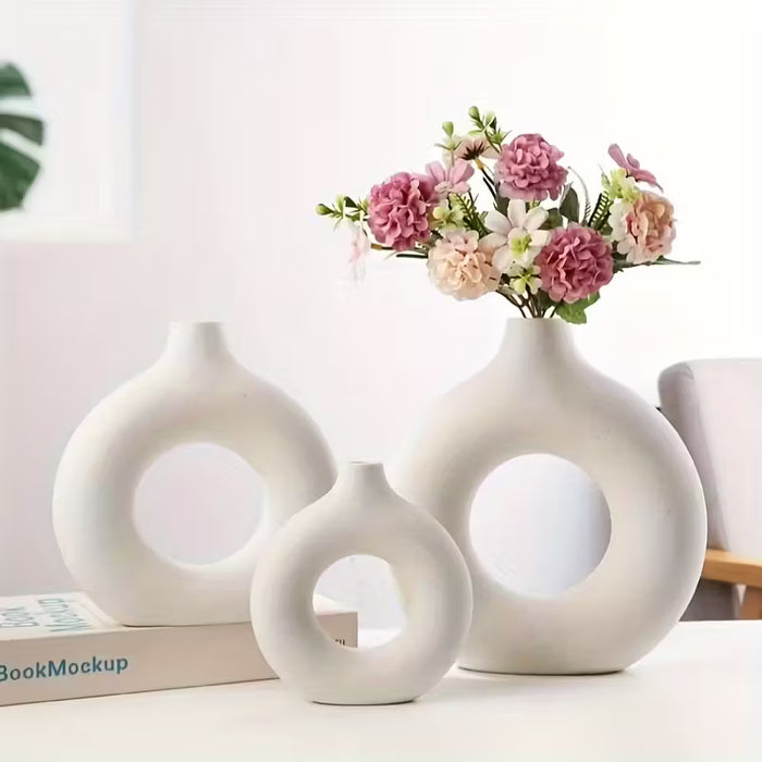 1 jarrón geométrico de dona estilo bohemio - un florero de plástico ligero tamaño S