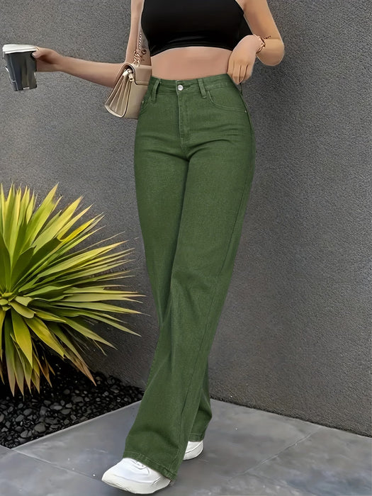 Jeans Rectos de Corte Militar Verde Oscuro para mujer