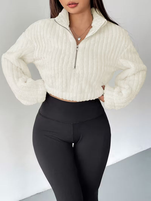 Sudadera de Mujer con Cuello, Media Cremallera, Manga Larga y Forro Corto