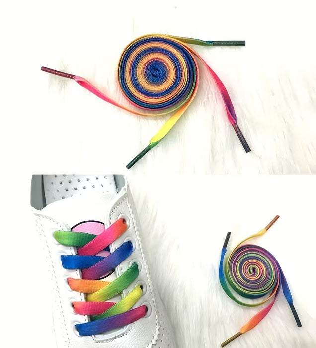 1 Par de Cordones Coloridos, Para Zapatos Planos con Degradado Arcoíris