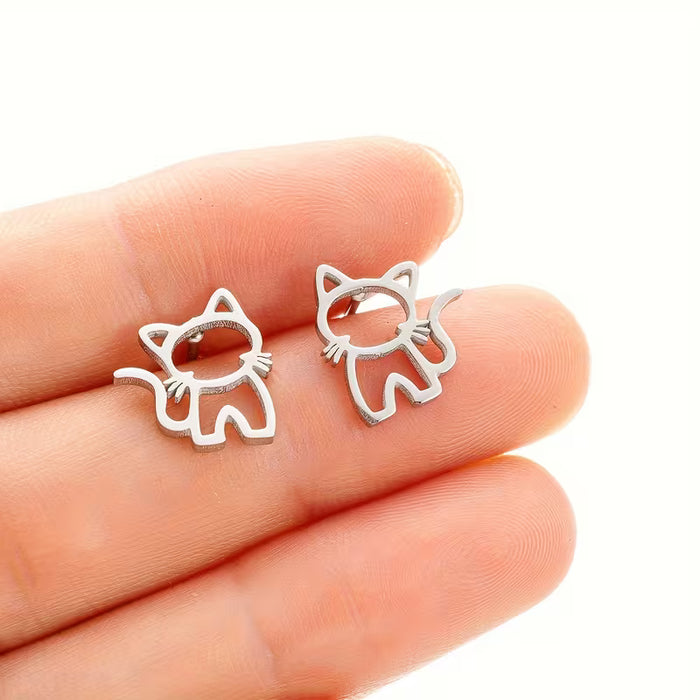 1 par de Pendientes de Acero Inoxidable con Diseño de Gato Lindo