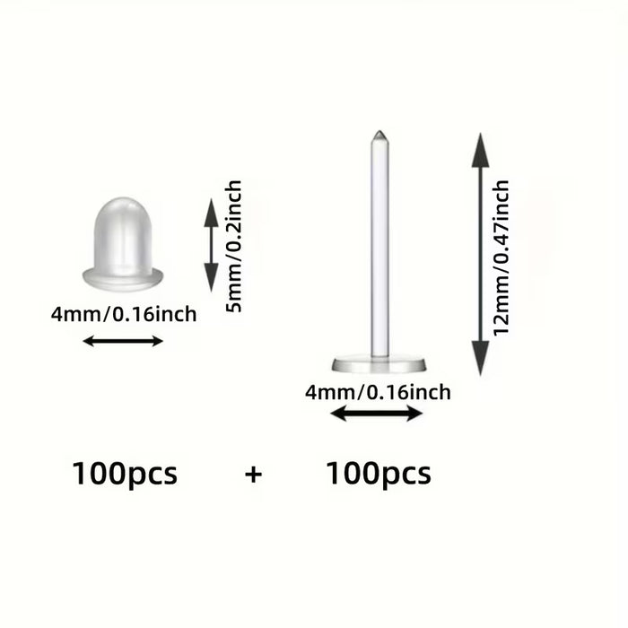 200pcs Pendientes de Plástico Invisibles de 4mm para Hacer Joyería