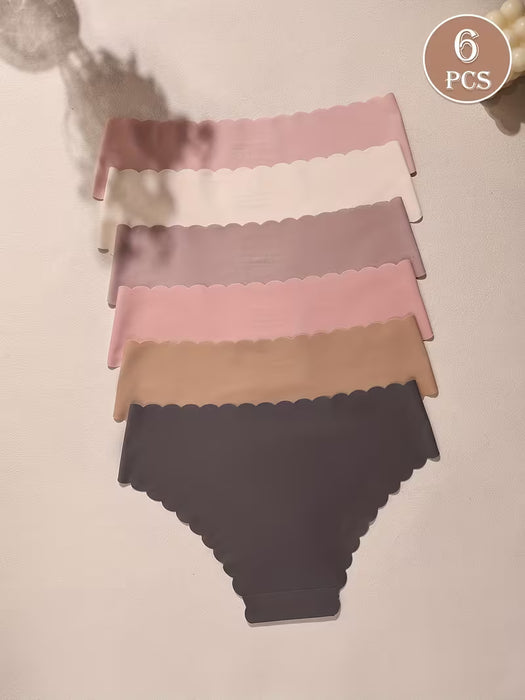 Pack de 6 Elegantes Bragas de Mujer de Color Sólido Sin Costuras - Nailon Transpirable