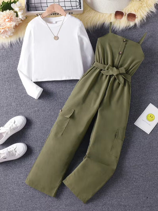 Conjunto de 2pcs camiseta versátil y un mono para actividades casuales